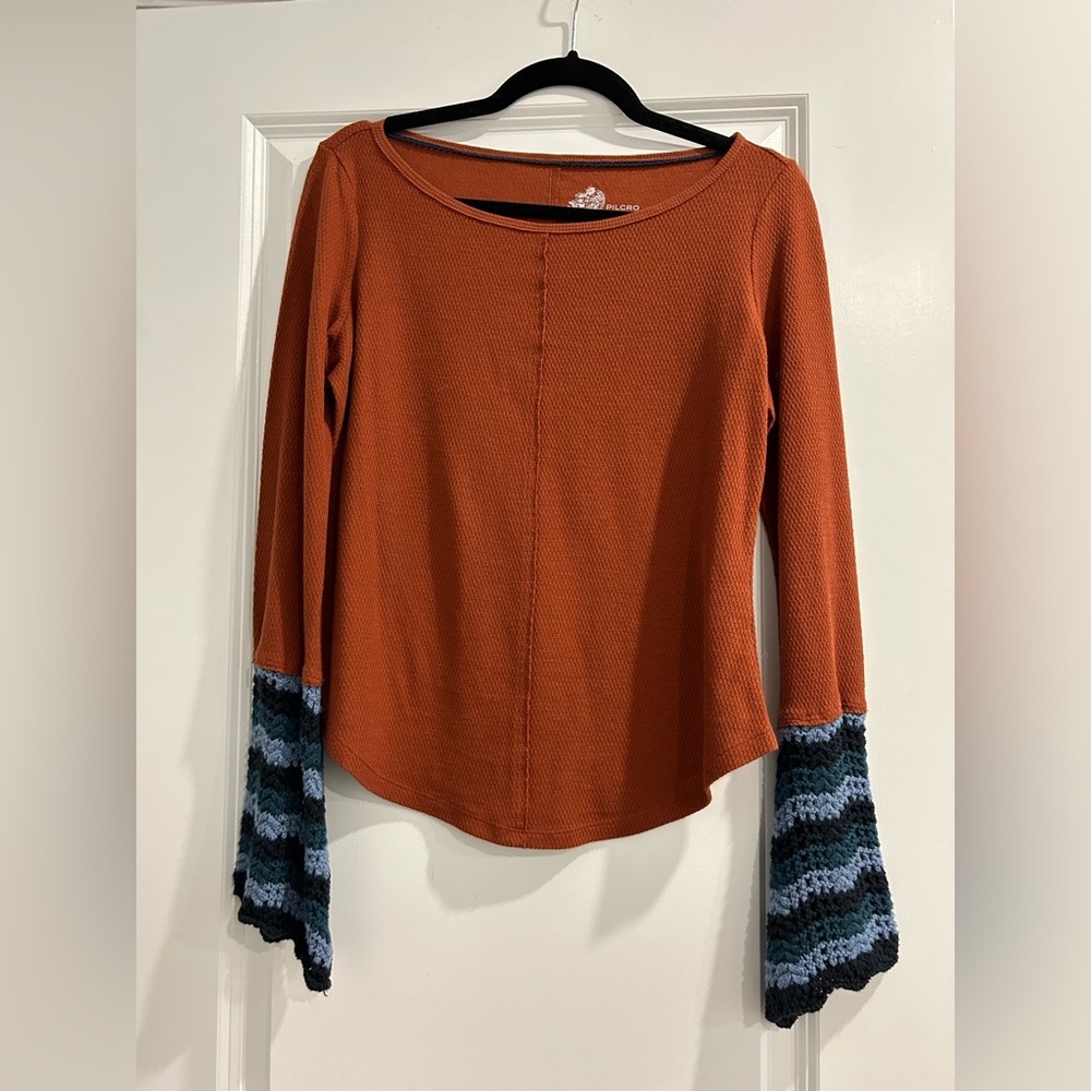 Anthropologie Pilcro Crochet Bell Sleeve Top